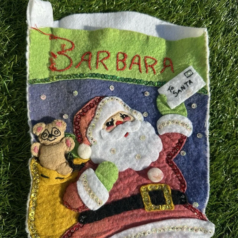 Vtg Bucilla Finished Christmas Stocking Felt Hand Stitched Sequins Santa Penguin